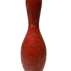 Bowling Pin Red Vintage Wooden 15&quot; Tall Ten-Pin Decor Crafts Target Practice