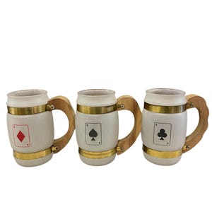Juego de 3 tazas vintage de naipes esmerilados con mango de madera de barril Siesta Ware