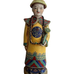 Vintage Chinese Emperor Statue Sculpture Porcelain Hand Painted Qing Dynasty 15&quot;