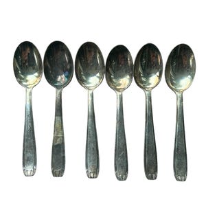 Vintage French Dessert Spoon 5.5&quot; Mixed Set Of 6 Stainless Steel SOH 64 Silver