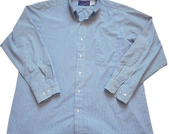 Camisa Horace de rayas pequeñas con botones, azul y blanca, talla 17 1/2 (34/35)