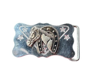Horse Running TEXAS Star Horseshoe Silver Tone Metal Belt  display picture 2