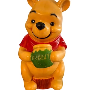 Vintage Winnie The Pooh Coin Bank Piggy Bank Holding Hunny Pot Blow Mold Disney