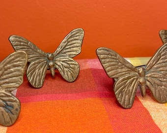 Vintage Napkin Rings, Set of 4 | Brass Butterfly Decor