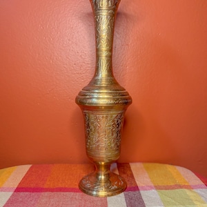 Vintage Etched Brass Vase