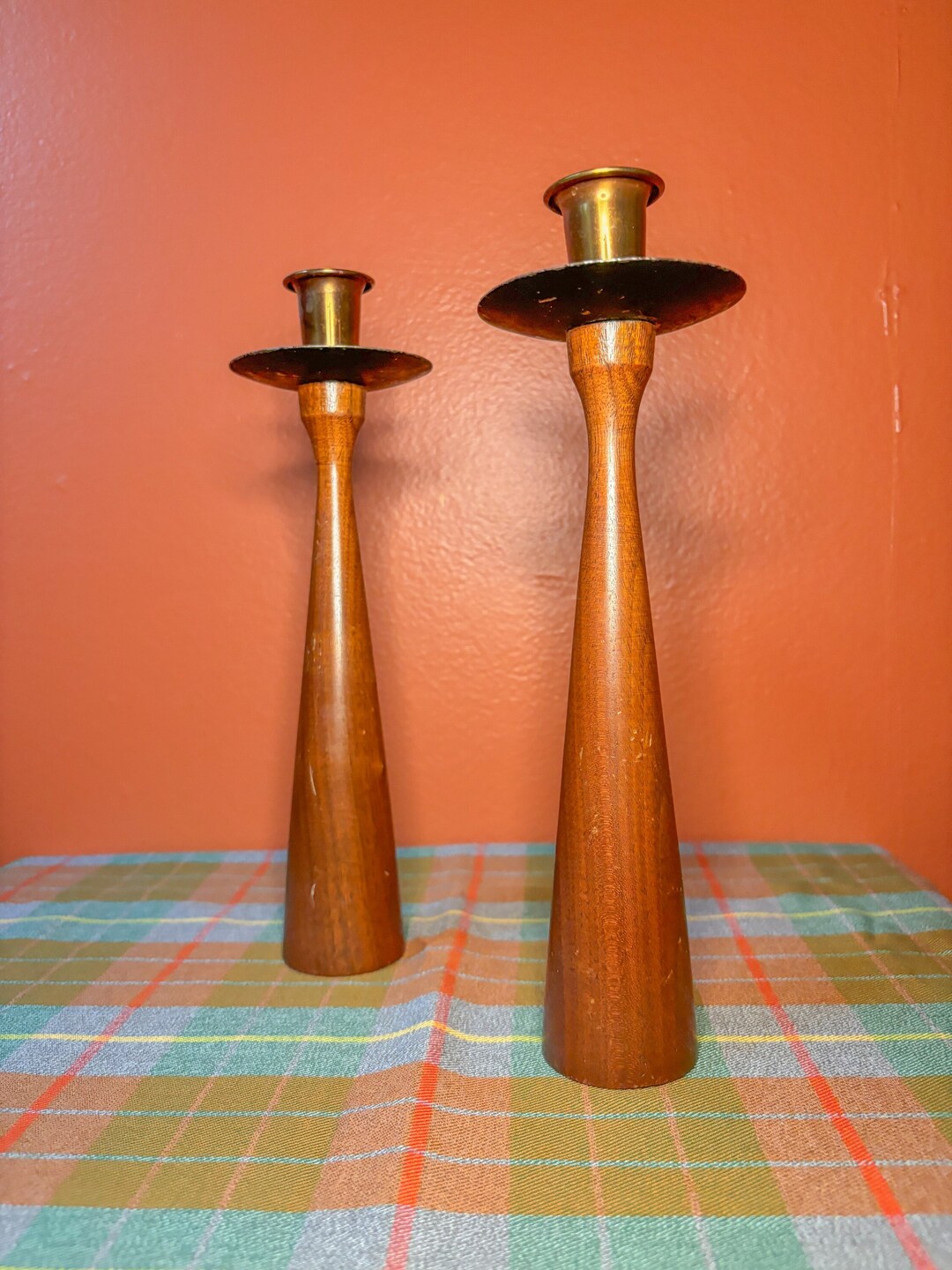 Danish MCM Teak Candlestick Holders - Etsy