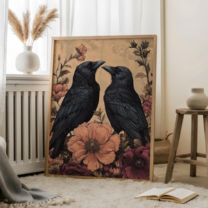 Romantic Raven Couple Poster-Couple Gift,Moody Raven Couple Vintage Poster,Victorian Crow,Whimsigoth Crow Print,Anniversary Raven Lover Gift