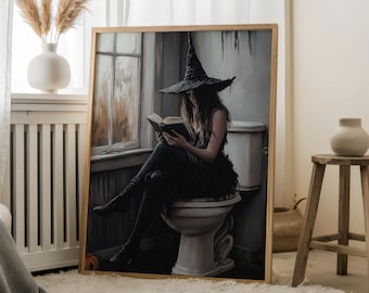 The Witch in the Toilet is Reading a Book- Bathroom Witch Print,Toilet Decor,Halloween Witch,Celestial Witch ,Haunted Witch,Funny Witch Art