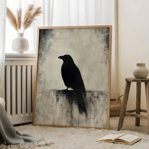 Rustic Oil Paint Raven-Gothic Crow,Animal Portrait,Moody Raven Vintage Poster,Victorian Crow,Whimsigoth Crow Prints,Halloween Raven Gift