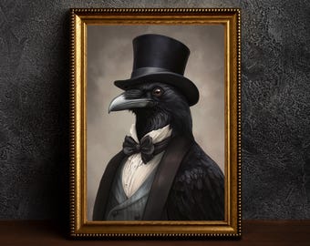 Victorian Gothic Raven-Gothic Crow, Animal Portrait,Moody Raven Vintage Poster,Victorian Crow,Whimsigoth Decor,Dark Academia Raven Gift