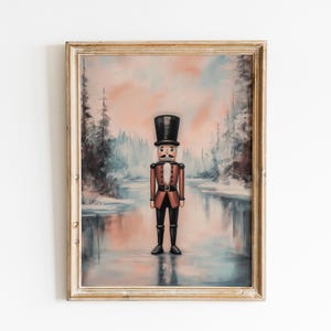 Rustikt jultryck med nötknäppare, vintagedekor, klassisk väggkonst med nötknäppare, julklapp, festlig nötknäpparpresent, julkonst