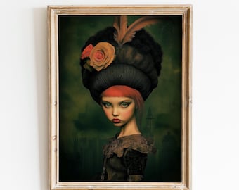 Elegant Haunting Female | Surreal Gothic Portrait | Dark Fantasy Woman | Victorian Gothic Illustration | Modern Baroque Style Art