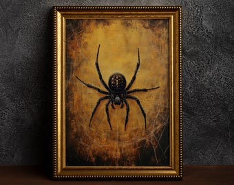 Antique Spider Oil Painting,Dark Academia Wall Art, Gothic Spider Room Decor, Cottagecore Spider Print, Vintage Spider Art,Spider Lover Gift