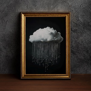 Vintage Rain Cloud Oil Painting,Celestial Cloud Art,Night Art,Vintage Landscape,Black & White Cloud,Night Sky Painting,Dark Academia Cloud
