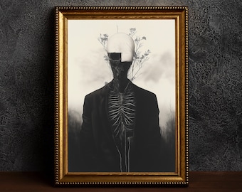 Floral Skeleton- Surreal Goth Decor,Moody Surreal Wall Art,Dark Cottagecore Goth Print, Horror Skull,Gothic Home Decor,Botanical Skeleton
