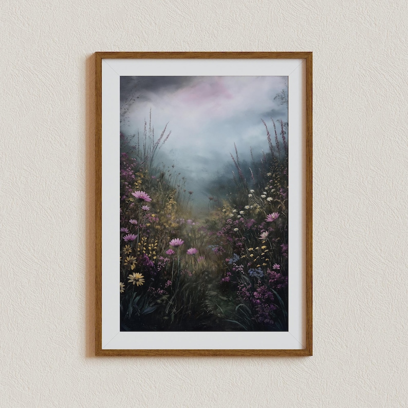 Dark Academia Field Print,Cottagecore Art,Moody Wall Art,Dark Botanical ,Dark Academia Floral,Moody Flowers,Rustic Landscape,Vintage Forest image 8