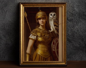 Athena Greek Goddess Poster,Mythology Art Print,Ancient Greece Poster, Divine Feminine Decor,Art Nouveau Mythology,Athena Goddess of War