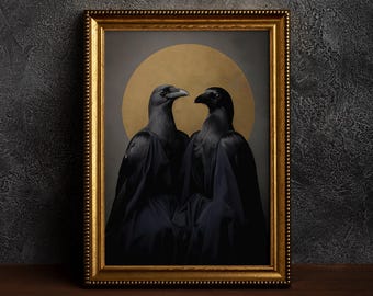 Occult Raven Couple,Gothic Crow,Crow Portrait,Moody Raven Vintage Poster,Victorian Crow,Whimsigoth Crow Prints,Halloween Gift,Occult Poster
