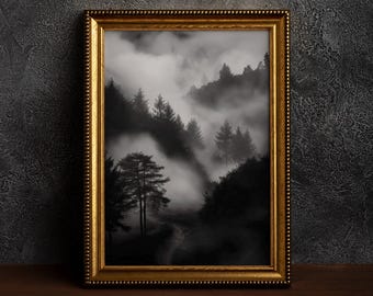 Antique Moody Charcoal Tree,Vintage Art Prints,Tree Sketch,Brown Dark Wall Art,Moody Dark Academia,Vintage Forest Landscape,Rustic Artwork
