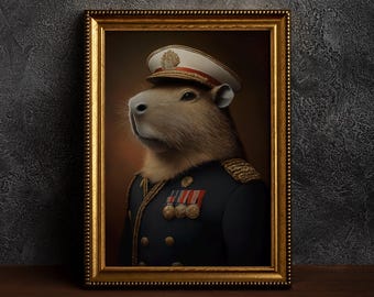 Ritratto di Capibara reale / Opere d'arte di animali militari / Arte da parete per animali nobili / Arte di Capibara antropomorfa / Capibara soldato elegante