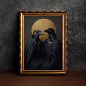 Occult Raven Couple,Gothic Crow,Crow Portrait,Moody Raven Vintage Poster,Victorian Crow,Whimsigoth Crow Prints,Halloween Gift,Occult Poster