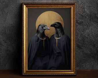 Occult Raven Couple,Gothic Crow,Crow Portrait,Moody Raven Vintage Poster,Victorian Crow,Whimsigoth Crow Prints,Halloween Gift,Occult Poster