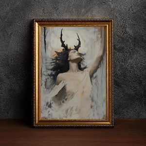Lilith Art - Mythology Wall Art,Gothic Lilith Portrait,Cottagecore Poster ,Lilith and Snakes,Witch Decor Print,Wiccan Art,Occult Decor