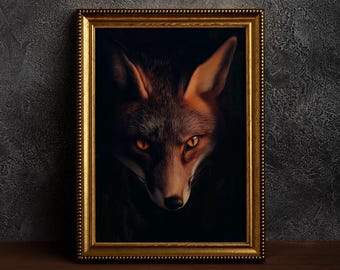 Mysterious Fox Portrait,Dark Academia Fox Art, Wildlife Artwork, Hyper-Realistic Fox Print, Dark Fantasy Animal Wall Art,Fox Lover Gift