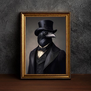 Victorian Gothic Raven-Gothic Crow, Animal Portrait,Moody Raven Vintage Poster,Victorian Crow,Whimsigoth Decor,Halloween Raven Gift
