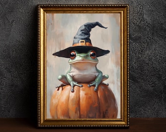 Toad and Pumpkin- Halloween Wall Art, Pumpkin Spooky Art, Halloween Frog Wall Art, Jack O Lantern Print, Prints of Toad,Frog Halloween