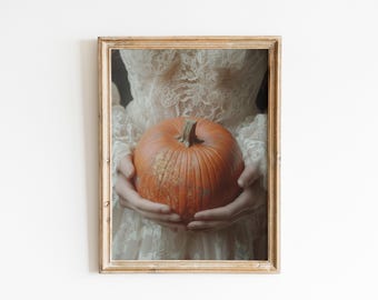 Victorian Woman with Pumpkin-Baroque Wall Art, Dark Academia Decor,Renaissance Art Prints, Dark Moody Antique Art,Dagger Print,Altered Print