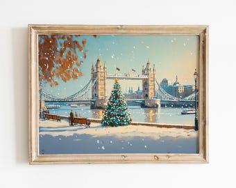 Tower Bridge London Poster-Xmas Wall Art,London Wall Art ,Christmas Decor,Winter London Poster,Christmas London Print,England Cityscape