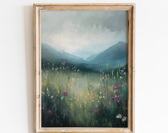 Dark Academia Field Print,Cottagecore Art,Moody Wall Art,Dark Botanical ,Dark Academia Floral,Moody Flowers,Rustic Landscape,Vintage Forest