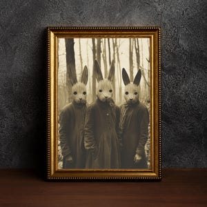 Rabbit Cult of the Forest -Dark Academia Print,Vintage Gothic Prints,Old Photo Style Art,Occult Poster,Nostalgic Fantasy Print,Gothic Rabbit