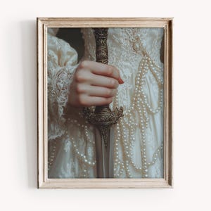 Victorian Woman with Sword-Baroque Wall Art, Dark Academia Decor,Renaissance Art Prints, Dark Moody Antique Art,Dagger Print,Altered Print