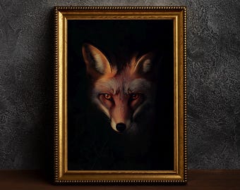 Mysterious Fox Portrait,Dark Academia Fox Art, Wildlife Artwork, Hyper-Realistic Fox Print, Dark Fantasy Animal Wall Art,Fox Lover Gift