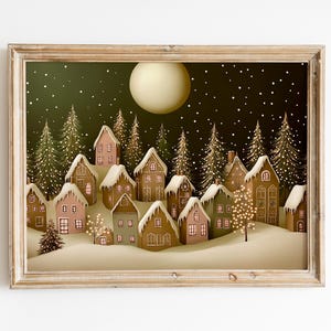 Vintage Christmas Town Poster- Christmas Village Wall Art,Retro Christmas Town ,Christmas Decoration,Winter Scene,Winter Christmas Print