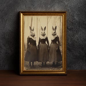 Rabbit Cult of the Forest -Dark Academia Print,Vintage Gothic Prints,Old Photo Style Art,Occult Poster,Nostalgic Fantasy Print,Gothic Rabbit