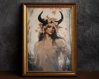 Lilith Art - Mythology Wall Art,Gothic Lilith Portrait,Cottagecore Poster ,Lilith and Snakes,Witch Decor Print,Wiccan Art,Occult Decor