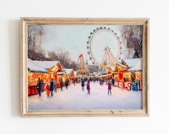 Vintage Hyde Park London Poster-Xmas Wall Art,London Wall Art ,Christmas Decor,Winter London Poster,Christmas London Print,England Cityscape
