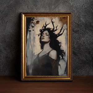Lilith Art - Mythology Wall Art,Gothic Lilith Portrait,Cottagecore Poster ,Lilith and Snakes,Witch Decor Print,Wiccan Art,Occult Decor