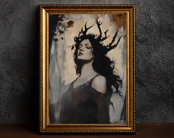 Lilith Art - Mythology Wall Art,Gothic Lilith Portrait,Cottagecore Poster ,Lilith and Snakes,Witch Decor Print,Wiccan Art,Occult Decor