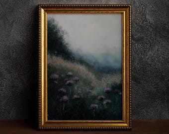 Dark Academia Field Print,Cottagecore Art,Moody Wall Art,Dark Botanical ,Dark Academia Floral,Moody Flowers,Rustic Landscape,Vintage Forest