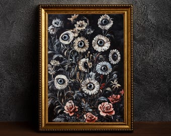 Botanical Goth Print,Creepy Surreal,Cottagecore Art,Moody Wall Art,Dark Botanical Print,Dark Academia Floral,Dark Floral Art,Eye Flowers