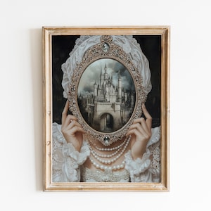 Victorian Woman with Mirror-Baroque Wall Art, Dark Academia Decor,Renaissance Art Prints, Dark Moody Antique Art,Dagger Print,Altered Print