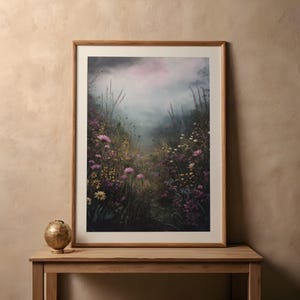 Dark Academia Field Print,Cottagecore Art,Moody Wall Art,Dark Botanical ,Dark Academia Floral,Moody Flowers,Rustic Landscape,Vintage Forest image 5
