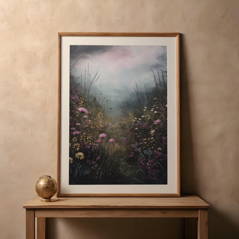 Dark Academia Field Print,Cottagecore Art,Moody Wall Art,Dark Botanical ,Dark Academia Floral,Moody Flowers,Rustic Landscape,Vintage Forest image 5