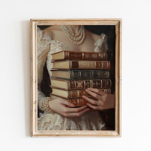 Victorian Woman with Book-Baroque Wall Art,Goth Moody Dark Academia Decor,Renaissance Art Prints,Dark Moody Antique Art,Victorian Woman
