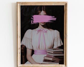 Victorian Woman Reading Bookish Art Print,Dark Academia Decor, Library Wall Art, Moody Reading Nook Painting, Book Lover Gift