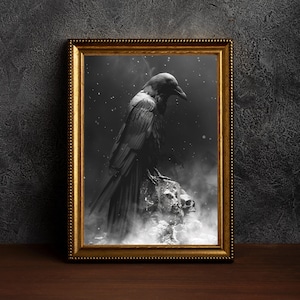 Victorian Gothic Raven-Gothic Crow, Animal Portrait,Moody Raven Vintage Poster,Victorian Crow,Whimsigoth Decor,Halloween Raven Lover Gift